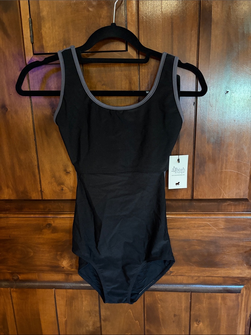 🖤 Jule Dancewear Black Tank Leotard with Gray Trim, NWT